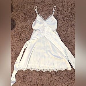 White Lace-Trim Mini Wrap Dress